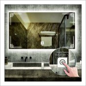 Resim Dnr-Mirror75x105 Cm Beyaz Ledli Tasarım Kumlamalı Dokunmatik Tuşlu Banyo Aynası Makyaj Aynası Işıklı Ayna 