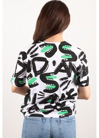 Resim Kadın Baskılı Bisiklet Yaka Oversize T-shirt Beyaz 