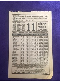 Resim 11 Nisan 2001 Takvim Yaprağı - Nostalji Koleksiyonluk Takvim Yaprağı 