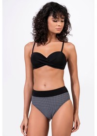 Resim Endeep Kadın Balenli Destekli Puantiye Desenli Yüksek Bel Bikini Takımı Siyah 