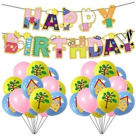 Resim Doğum Günü Partisi Malzemeleri Pembe Domuz Temalı Çocuklar İçin Doğum Günü Partisi Süslemeleri Çok Renkli 