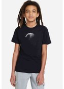 Resim Kurt Dolun Ay Baskılı Unisex Çocuk Siyah T-Shirt 