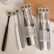 Resim Geniş Başlıklı ve İnce Kıllı 3'lü Japon Diş Fırçaları, Yetişkinler İçin Ultra-Yumuşak Mikrofiber Kıllı Aile Paketi, Siyah, Beyaz ve Gri Ergonomik Saplar, Diş Eti ve Dişler İçin Nazik, Çiftler ve Aileler İçin İdeal 