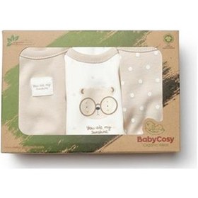 Resim BabyCosy Organic Wear Bebek 3'lü Kısa Kol Body, %100 Organik Pamuk, Bebek Ve Yenidoğan Serisi -csy8121 Ekru 