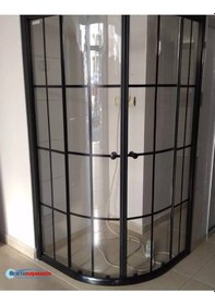 Resim Nokta Duşakabin Teknesiz Siyah Profil Karolaj Desen Oval Duşakabin Şeffaf 