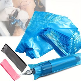 Resim 50/100 adet Dövme Kalem Klip Kordon Kapakları, Tek Kullanımlık Dövme Kalem Kordon Kılıfları, Dövme Kalem Güç Kablosu için Temiz Bariyer Malzemesi, Dövme Kitleri için Dövme Malzemeleri, Dövme Makinesi Aksesuarları 