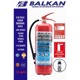 Resim BALKAN YANGIN VE GÜVENLİK SİSTEMLERİ 6 kg Tozlu Yangın Tüpü Tse Ce Belgeli Ruhsata Uygun 4 Yıl Set (Talimat-Levha-Askı) 