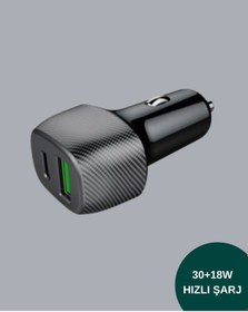 Resim Nrzsnt Kompakt Tasarımlı Type-c + Usb Girişli Araç Şarj Başlığı 