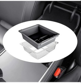 Resim Hightower Tesla Model 20-24 Merkez Konsolu Şeffaf Kapaklı Siyah Silikon Saklama Kutusu 