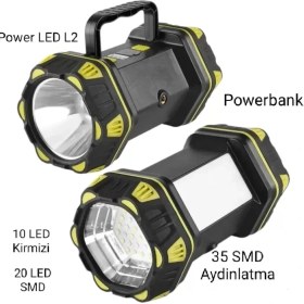 Resim F-262 Yeni Güçlü Çift Taraflı Taşınabilir Spot ve Işıldak USB Powerbank Şarjlı Fener 