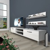 Resim Decoraktiv Eko 4 Mdf Dvd Krom Ayaklı Tv Ünitesi Tv Sehpası Parlak Beyaz 