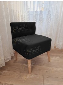 Resim Ultra Lüks Ahşap Ayak Alda Lokum Puf Siyah 