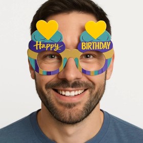 Resim Buğz Cupcake Temalı Doğum Günü Renkli Karton Happy Birthday Gözlüğü 6 Adet 