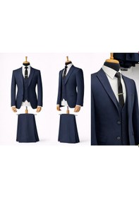 Resim Erkek İtalyan Kesim Slim Fit Yelekli Takım Elbise - 7503 Lacivert 