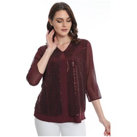 Resim Ella Camelia Kadın Kolları Tül Detaylı Bluz 19E040 Bordo 