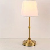 Resim 1pc Dimmable Kablosuz LED Masa Lambası, Şarj Edilebilir 18650 Lityum Pili, Fırçalanmış Altın Taban, Yatak Odası, Oturma Odası, İç Mekan Dekoru, USB Şarjı, Fantezi/Uzay/Manzara/Spor/Tatil Temaları, Katı Renk Gölgelik Dahil 