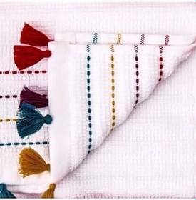 Resim Püsküllü Ayak Havlusu - Beyaz/Renkli - 50X70 Cm 