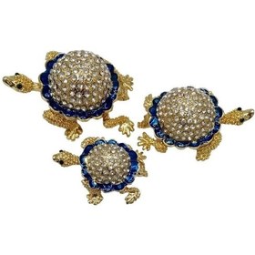 Resim Swarovski Taşlı Mavi Kaplumbağa Mücevher Kutusu Üçlü Set 