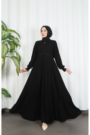 Resim HNT Hayrunnisa Tesettür Beli Dantelli Mevlana Ferace Siyah HNT7011 
