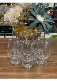 Resim Paşabahçe Allegra 18 Parça Gerçek Yaldızlı Bardak Su Takımı , Çeyizlik , Hediyelik , Su Seti Beyaz 