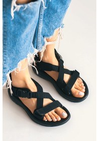 Resim Günlük Unisex Tokalı Sandalet Yastıklı Hafif Tabanlı Çapraz Şerit Outdoor Esnek Ayakkabı 125ç Siyah 