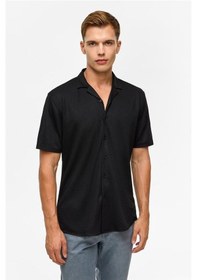 Resim Süvari Siyah Slim Desenli Apaş Yaka Gömlek Siyah 