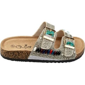 Resim Taşlı Tokalı Kadın Terlik Beyaz 