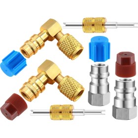 Resim Galaxxy R12'DEN R134A'YA Ac Bağlantı Parçası Dönüşüm Adaptör Kiti, Hızlı Bağlantı Vanası A/c 90° Bağlantı Noktası Yüksek/düşük Basınçlı Retrofit Adaptörü (Yurt Dışından) 