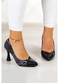 Resim Erkan Saçmacı Jatqılı Plus Siyah Yılan Kadeh Topuklu Ayakkabı Siyah Yılan 