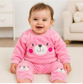 Resim Cute Bear Suratlı Omuzdan Çıtçıtlı Welsoft İçi Astarlı 2 Parça Takım Pembe 