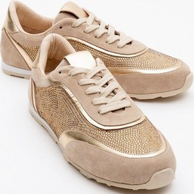 Resim Luvi Shoes Bonia Bej Süet Altın Taşlı Hakiki Deri Kadın Spor Ayakkabı Bej-süet Bej 