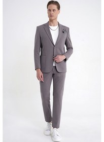 Resim Comfort Fit Çift Yırtmaç Torba Cep Metal Düğmeli Vizon Blazer Ceket C 734 