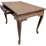 Resim Bengi Çalışma Masa Klasik Model Parlak Lake Ceviz Renk Kayın Ayak ve Kaplama Eskitme Kulp El Yapım 