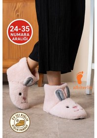 Resim Albishoes Kız Çocuk Kulak Tavşan Figürlü Ev Botu Panduf Çocuk Peluş Rahat Sessiz Taban Ev Ayakkabısı Pudra 