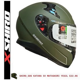 Resim Shiro Fullface Katana M.C Motosiklet Kaskı Kapalı Askeri Yeşil 