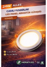 Resim 24w Camlı Yuvarlak Led Panel Armatür Günışığı Gün Işığı 