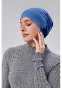 Resim Sonbaharmoda Kadın Tesettür Hazır Pratik Geçmeli Bone Lastikli Kaymaz Kot Rengi Açık Kot 