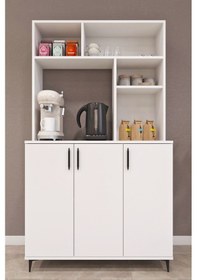 Resim Ases Mobilya Ases Elz214 Çok Amaçlı Dolap 3 Kapaklı Açık Raflı Kiler Mutfak Dolabı Beyaz Beyaz 