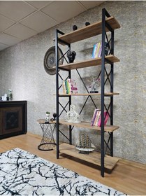 Resim Zafir Çıkıntılı Siyah Boyalı Kitaplık - 5 Raflı Suntalem Lüks Kitaplık Atlas Çam 