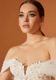 Resim Retro Çiçek Dantel Tül A Kesim Gelinlik - Light Cream / 40 