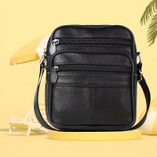 Resim Erkekler için Gerçek Deri Omuz Çantası - Vintage Tarzı, İş Gündelik için Çok Bölmeli Crossbody, Üst Katman İnek Derisi Fermuarlı Cepler ve Ayarlanabilir Askı ile 