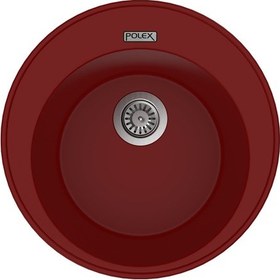 Resim Polex Cristalüx Granit Evye P-06 Bordo Tezgah Altı Ve Tezgah Üstü Oval Mutfak Evyesi 51.5x51.5 CM 