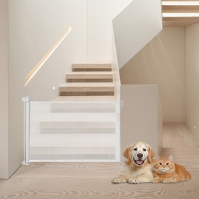 Resim 1 adet Evcil Hayvan Geri Çekilebilir Kapı Çubuğu Kedi ve Köpek Karşıtı, Küçük Köpekler İçin Oda Bölme Tırmanma Bariyeri 