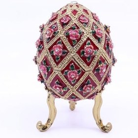 Resim Swarowski Taşlı Dekoratif Yumurta Mücevher/Takı Kutusu - Kırmızı 