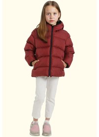Resim Kız Çocuk Polarlı Kürklü Kapüşonlu Su Geçirmez Rüzgara Dayanıklı Şişme Kışlık Mont Bordo 