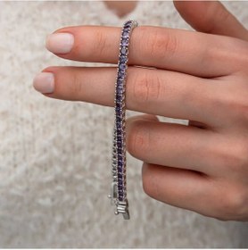 Resim Gümüş Mor Zirkon Taşlı Su Yolu Kadın Bileklik Sl10780 Gümüş 