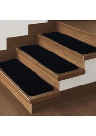 Resim Siyah Velür Kaymaz Tabanlı Merdiven Basamak Paspası / Halısı (470767776) 