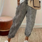 Resim Stripe Print Harem Pantolon, Her Gün İçin Rahat Elastik Bel Bol Pantolon, Kadın Giyim 