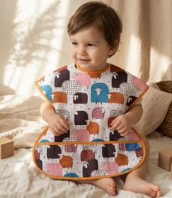 Resim Babydonat WoolyJoy Renkli Koyun Desenli Leke Tutmaz Sıvı Geçirmez Cepli Bebek Mama Önlüğü - BLW Uyumlu Kolsuz 