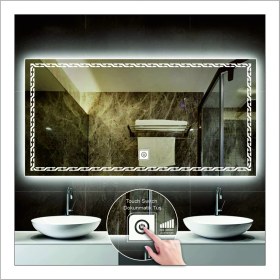 Resim Dnr-Mirror65x90 Cm Günışığı Ledli Tasarım Kumlamalı Dokunmatik Tuşlu Banyo Aynası Makyaj Aynası Işıklı Ayna 